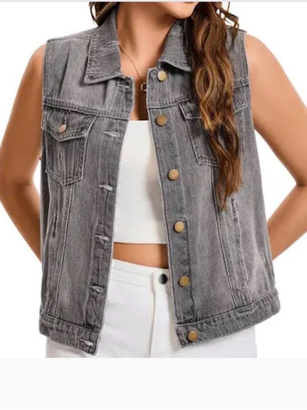 NWT Sleeveless Blue Grey Denim Biker Vest Jacket - Women's SZ XL